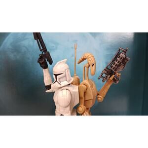 Star Wars Clone Wars 2008 Clone Trooper #05 & Battle Droid #07 Action Fig Lot 3